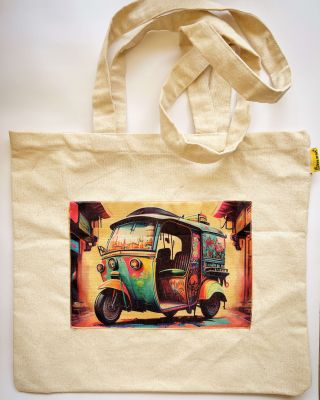 Tuktuk Cotton Canvas Tote Bag (15 inch x 13 inch)